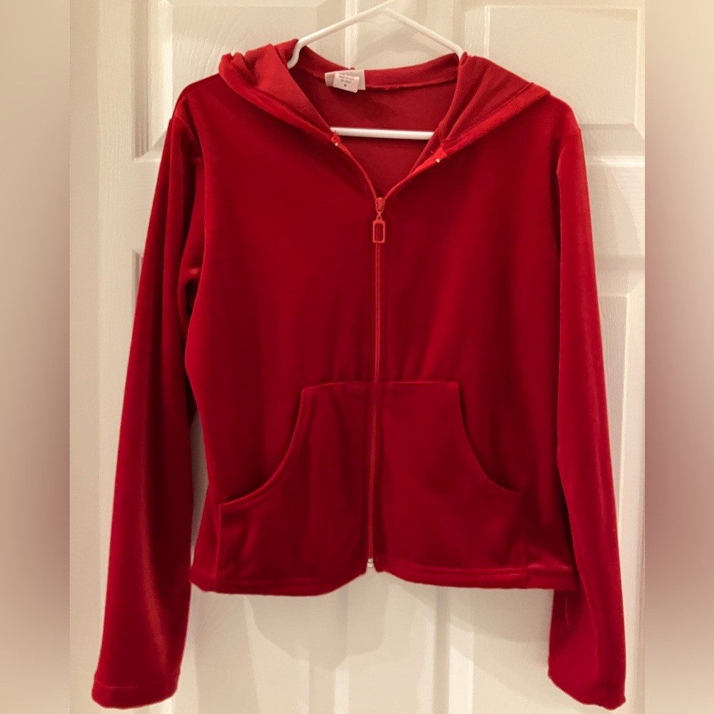 Red velour Zip-Up Hoodie